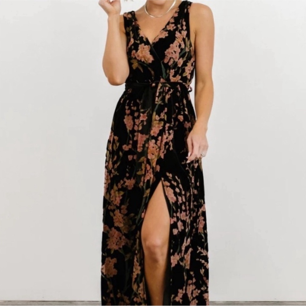 Baltic Born Black and Pink Floral Maxi Dress